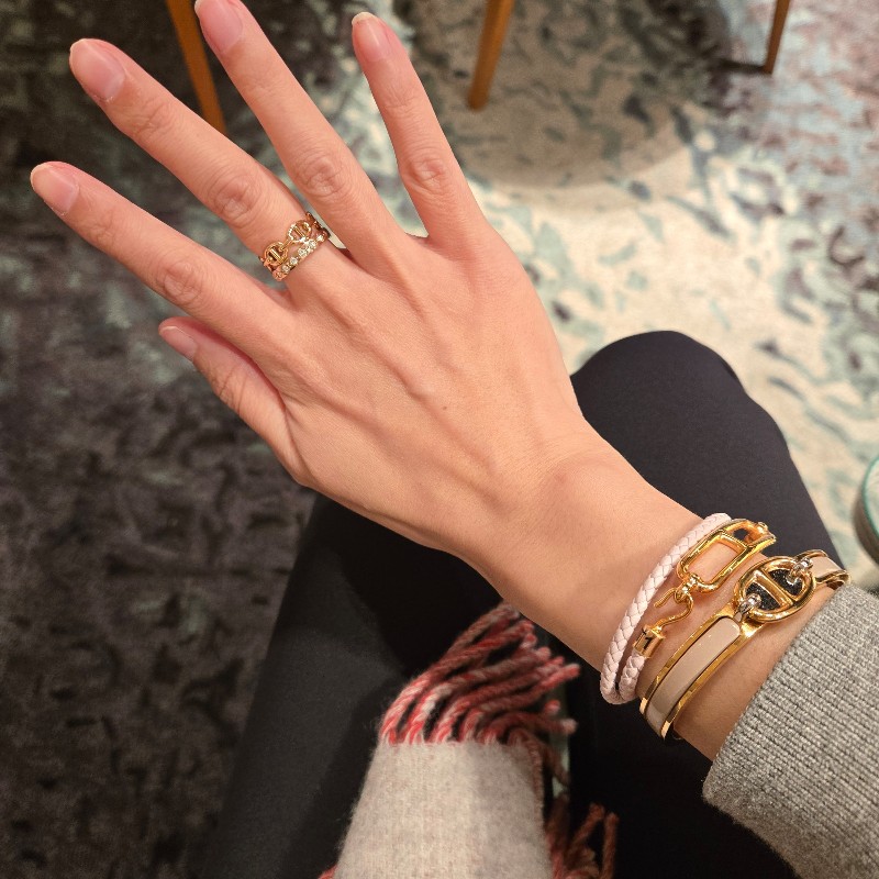 全新 HERMÈS 愛馬仕 Chaine d'ancre Enchainee 玫瑰金 豬鼻子戒指-5