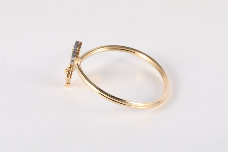BUCCELLATI(布契拉提)18K黃金 鑽石 黃金 opera tulle系列 黑瑪瑙鑲鑽雙花手鐲 18K-1