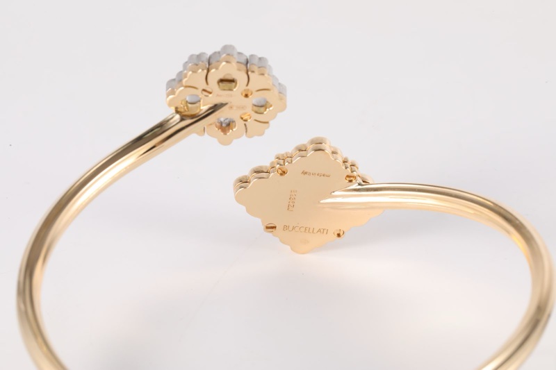 BUCCELLATI(布契拉提)18K黃金 鑽石 黃金 opera tulle系列 黑瑪瑙鑲鑽雙花手鐲 18K-3