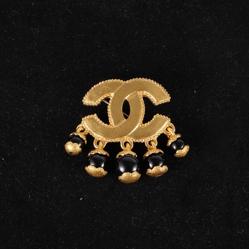 CHANEL(香奈兒)  合金 96A 中古 黑曜石 雙C胸針-0