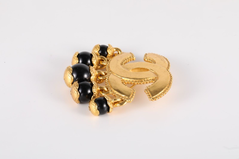 CHANEL(香奈兒)  合金 96A 中古 黑曜石 雙C胸針-2