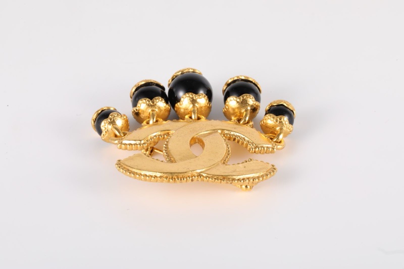 CHANEL(香奈兒)  合金 96A 中古 黑曜石 雙C胸針-3