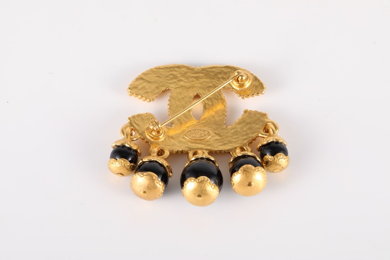CHANEL(香奈兒)  合金 96A 中古 黑曜石 雙C胸針-5