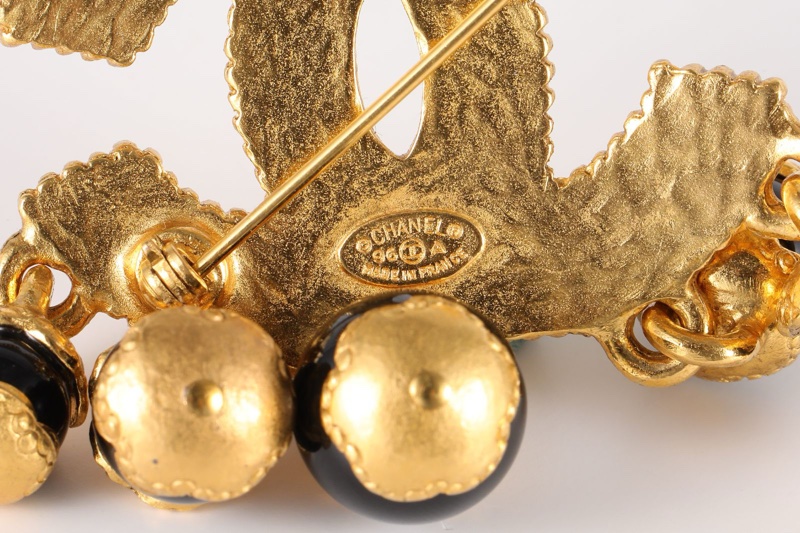 CHANEL(香奈兒)  合金 96A 中古 黑曜石 雙C胸針-6