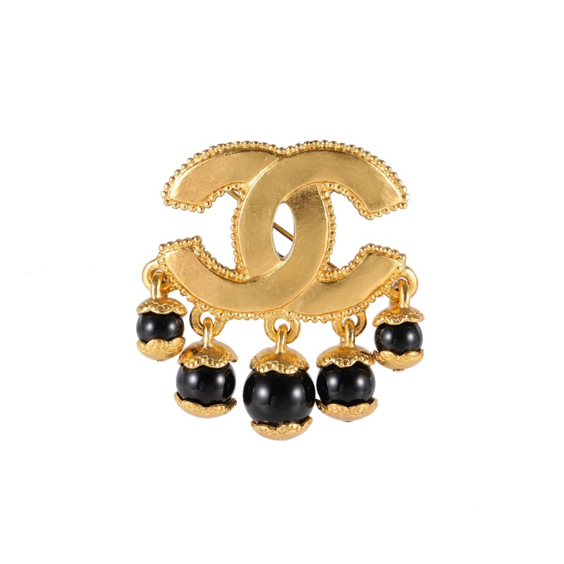 CHANEL(香奈兒)  合金 96A 中古 黑曜石 雙C胸針-7