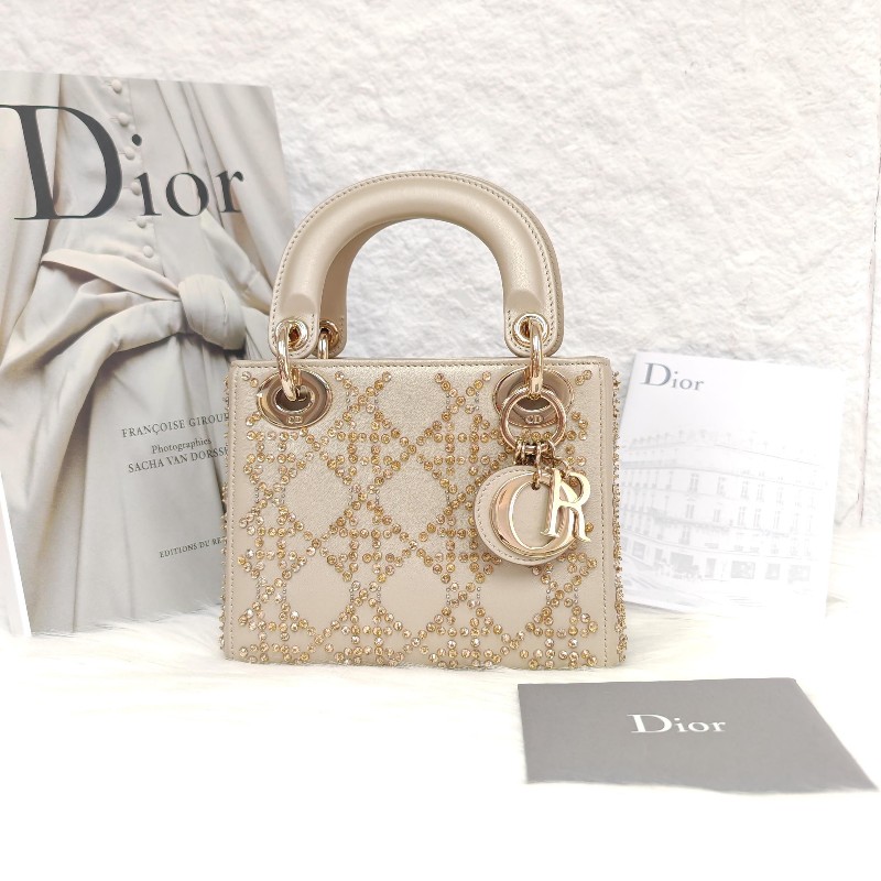 Dior 戴妃包 大象灰 藤格紋 緞面 mini 三格 鑽飾 金扣  大全套-0