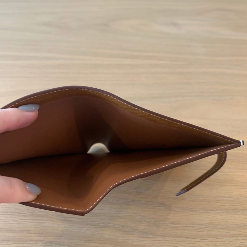 HERMES 愛馬仕 經典Bearn系列Madame 牛皮銀色H穿式 對折 短夾 金棕/銀扣/K刻/全新全配-7