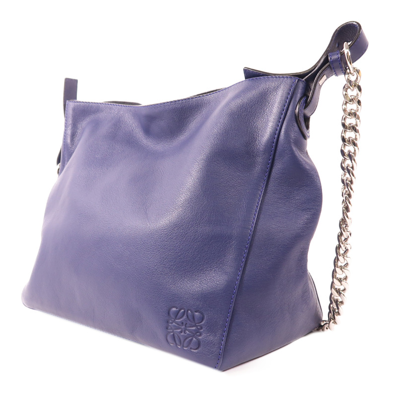 LOEWE 牛皮皮革Shoulder Bag銀扣鏈帶肩背袋-2