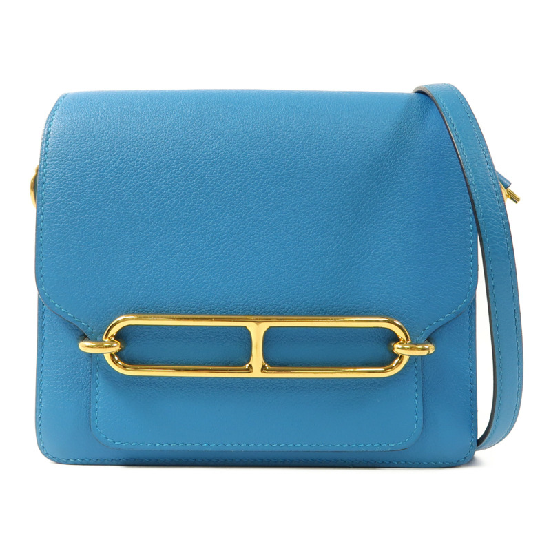 HERMES Evercolor皮革Mini Roulis金扣肩背袋Bleu Zanzibar-0