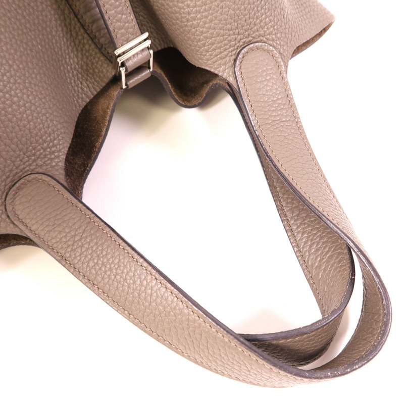 HERMES Clemence皮革Picotin MM銀扣手挽袋Etain-7