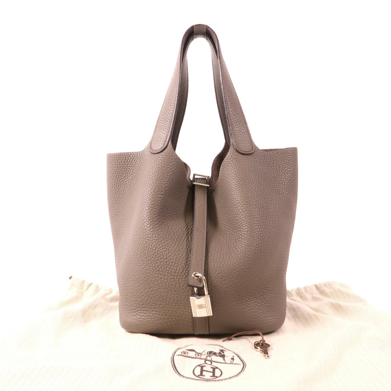 HERMES Clemence皮革Picotin MM銀扣手挽袋Etain-9