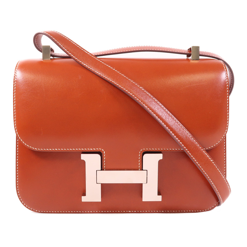 HERMES Box Calf皮革Constance 24銀扣肩背袋Brique-0