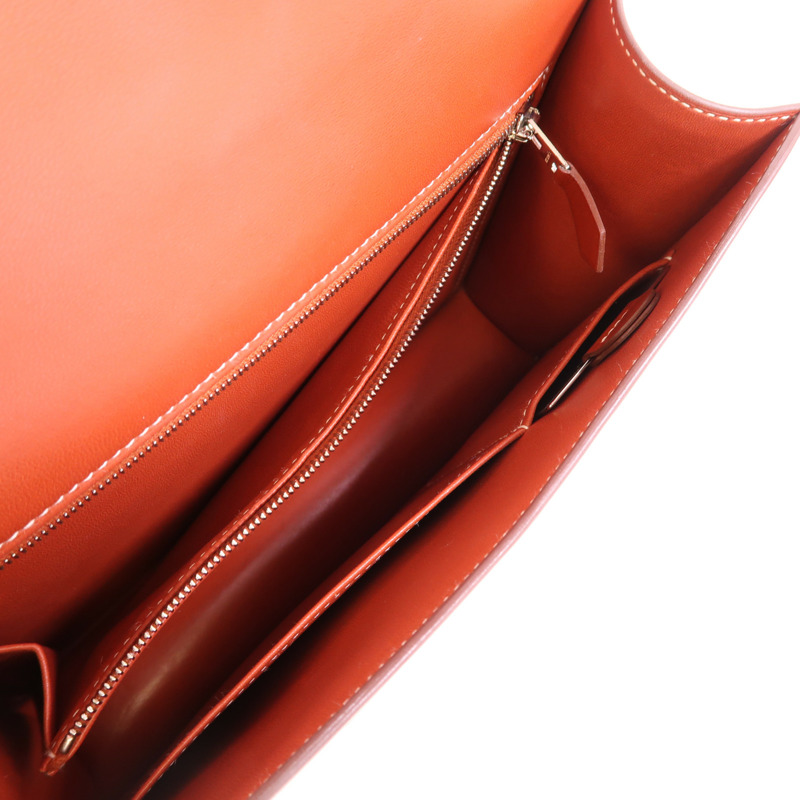 HERMES Box Calf皮革Constance 24銀扣肩背袋Brique-4