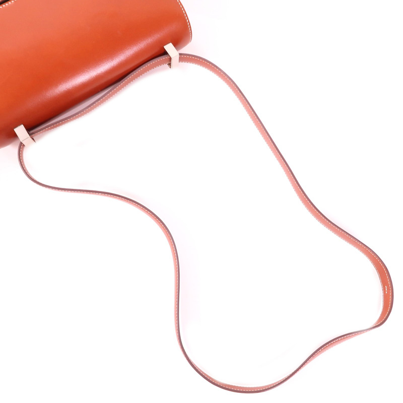 HERMES Box Calf皮革Constance 24銀扣肩背袋Brique-5