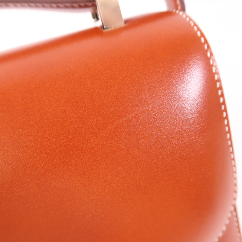HERMES Box Calf皮革Constance 24銀扣肩背袋Brique-19