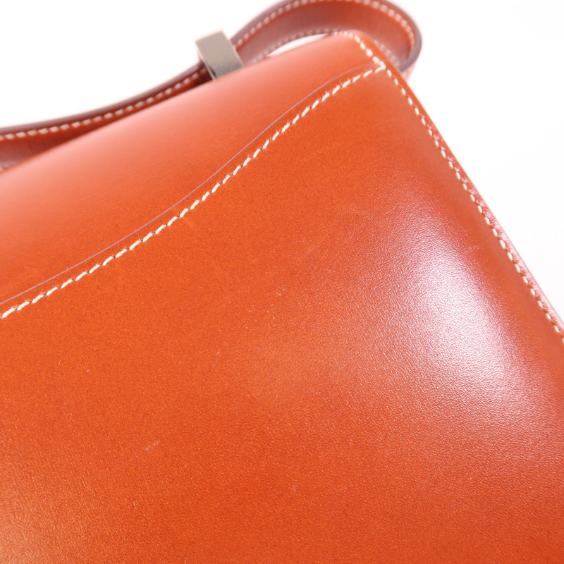 HERMES Box Calf皮革Constance 24銀扣肩背袋Brique-20