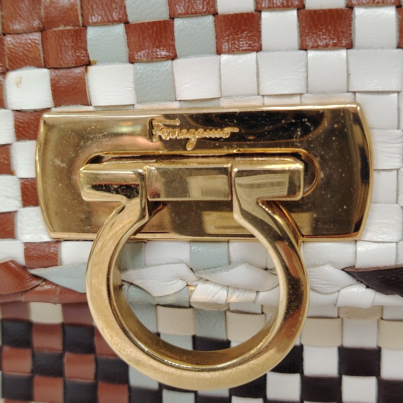 Ferragamo TOP HANDLE 羊皮藤編 拼色 小號-3