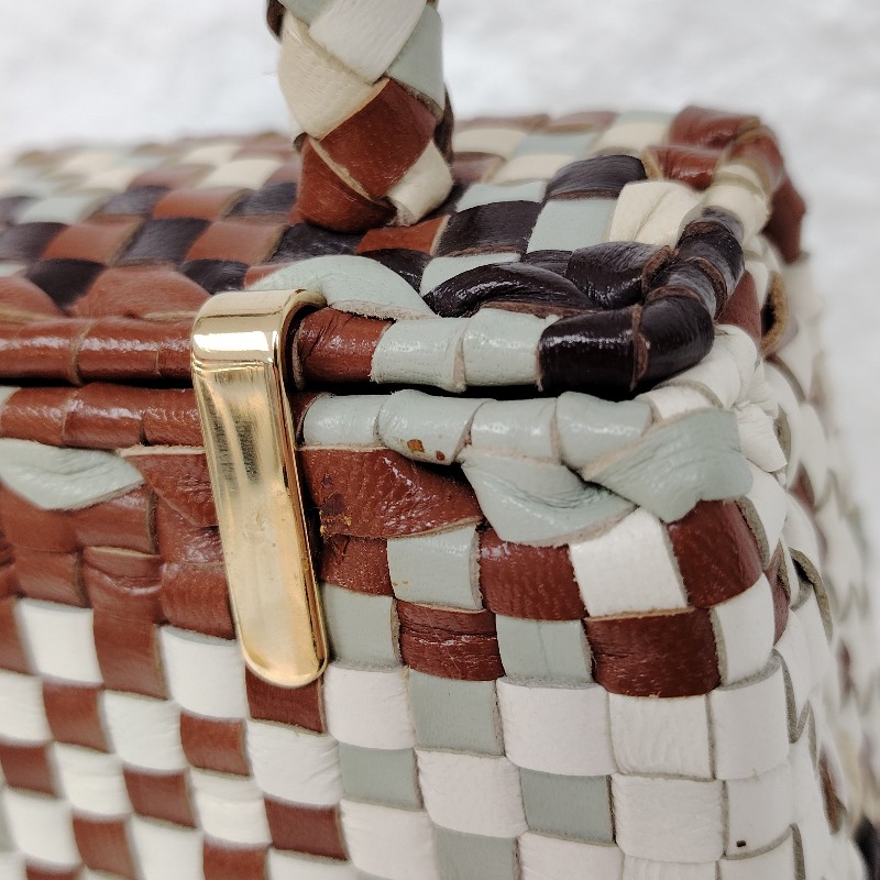 Ferragamo TOP HANDLE 羊皮藤編 拼色 小號-10