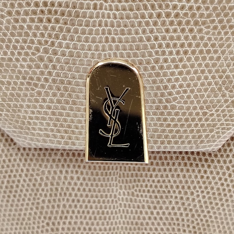 Ysl 奶茶色 金扣 蜥蜴皮 馬鞍包-6