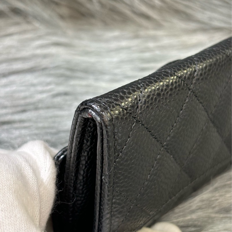 CHANEL AP0214 COCO 黑色荔枝皮銀釦 釦式 零錢包信用卡夾名片夾短夾皮夾-7