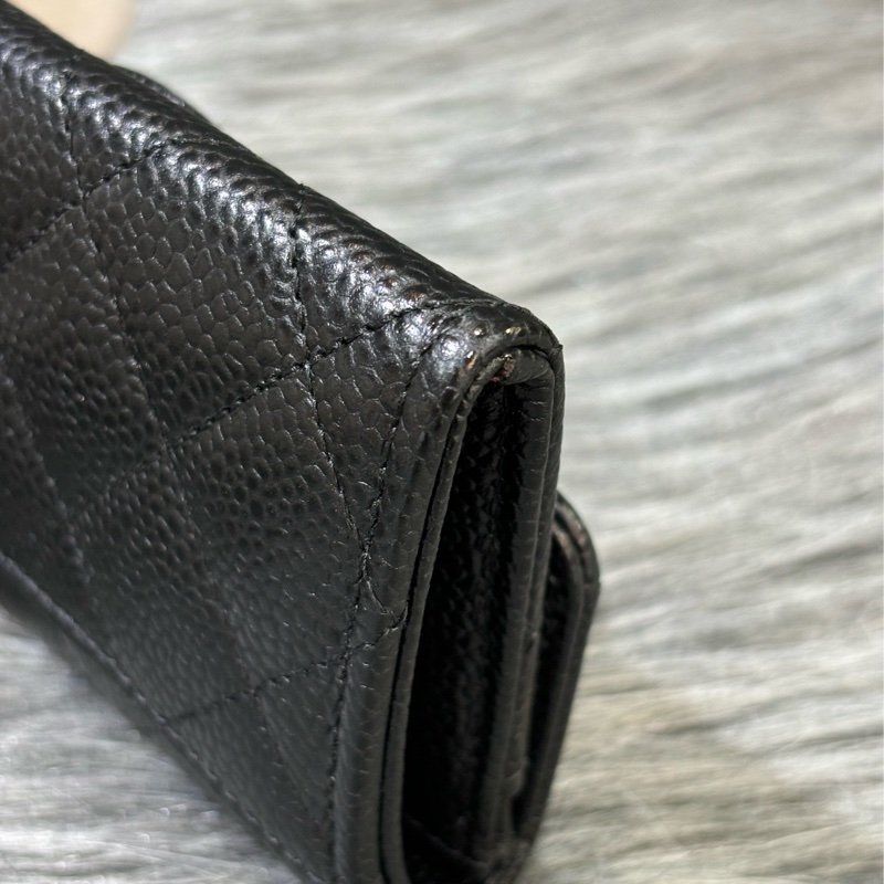 CHANEL AP0214 COCO 黑色荔枝皮銀釦 釦式 零錢包信用卡夾名片夾短夾皮夾-8