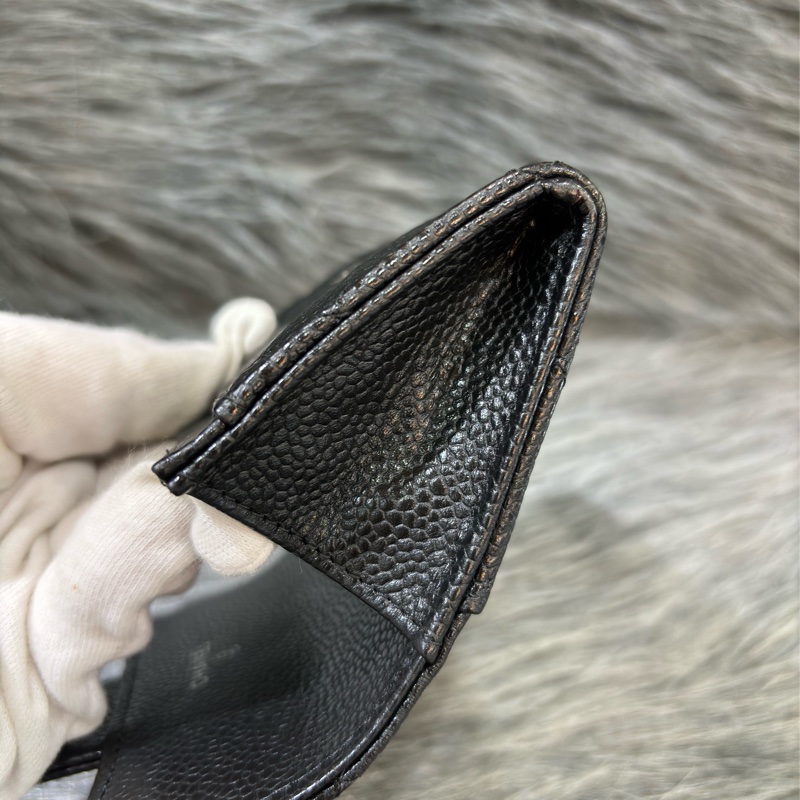 CHANEL AP0214 COCO 黑色荔枝皮銀釦 釦式 零錢包信用卡夾名片夾短夾皮夾-17