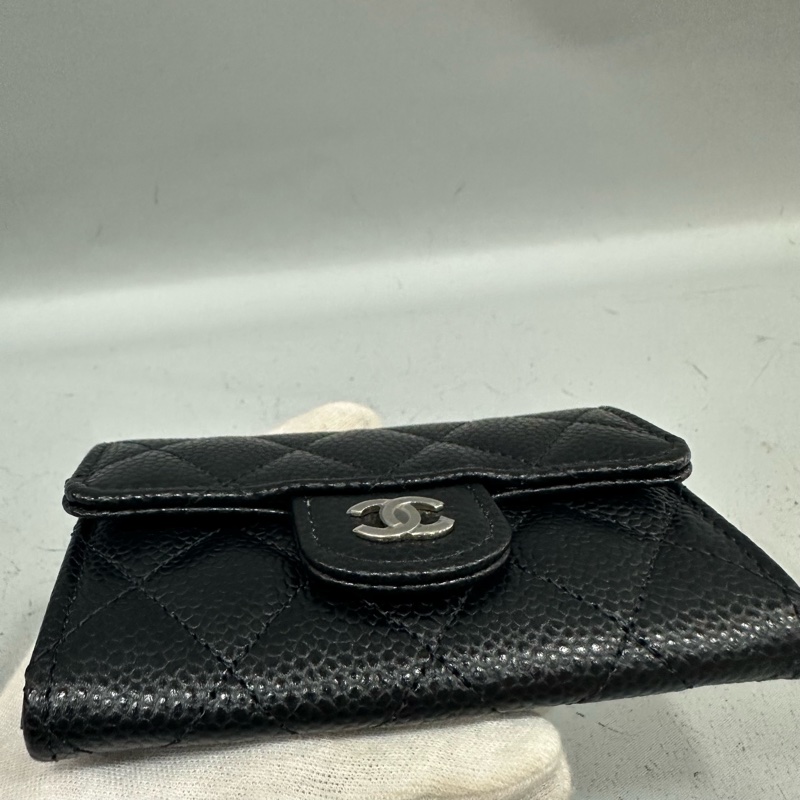 chanel Ap0214 黑荔枝皮銀釦CF 零錢包 信用卡包-8