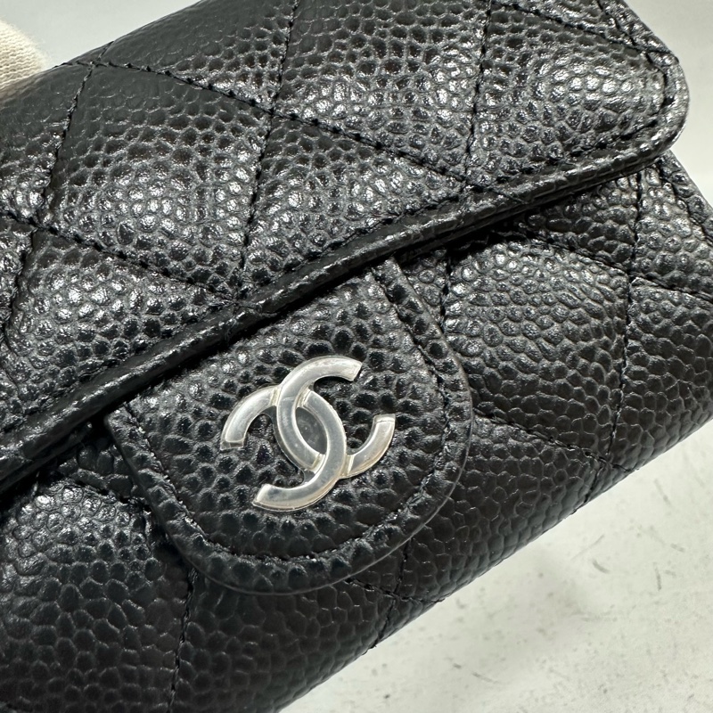 chanel Ap0214 黑荔枝皮銀釦CF 零錢包 信用卡包-9