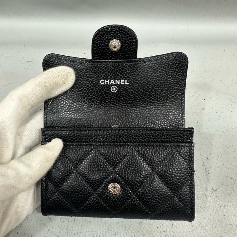 chanel Ap0214 黑荔枝皮銀釦CF 零錢包 信用卡包-13
