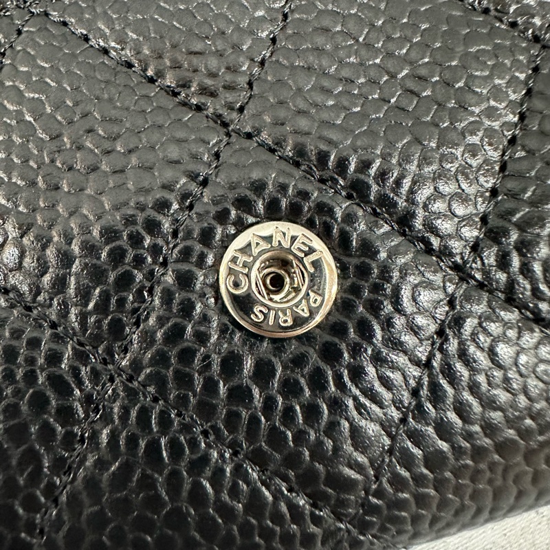 chanel Ap0214 黑荔枝皮銀釦CF 零錢包 信用卡包-15