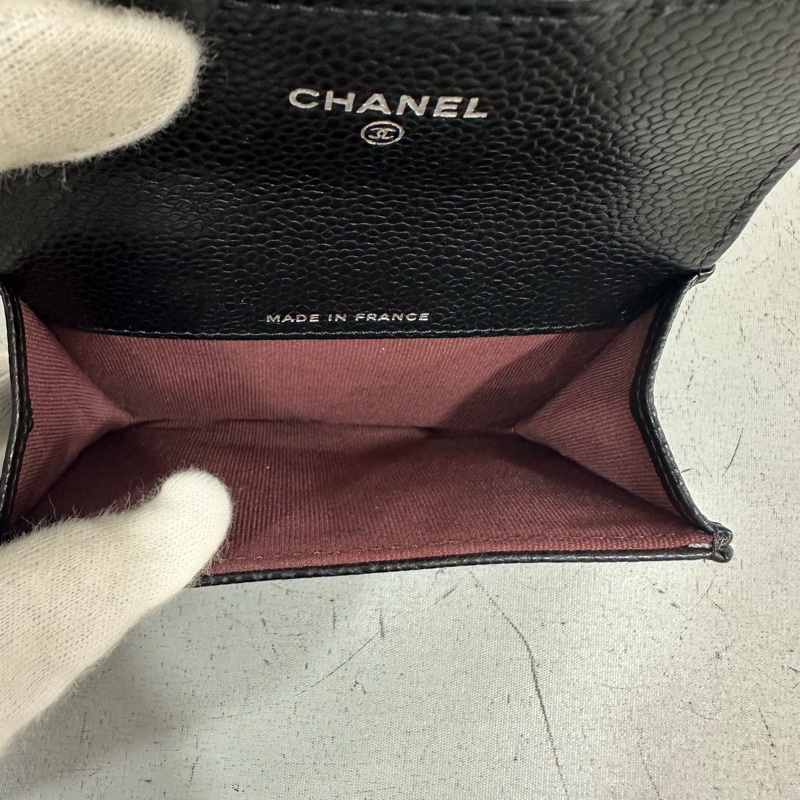chanel Ap0214 黑荔枝皮銀釦CF 零錢包 信用卡包-17