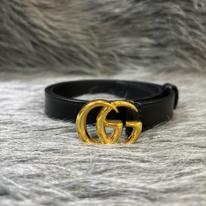 GUCCI 409417 GG MARMONT 黑色牛皮 金色 金釦 皮帶 腰帶 細版-0