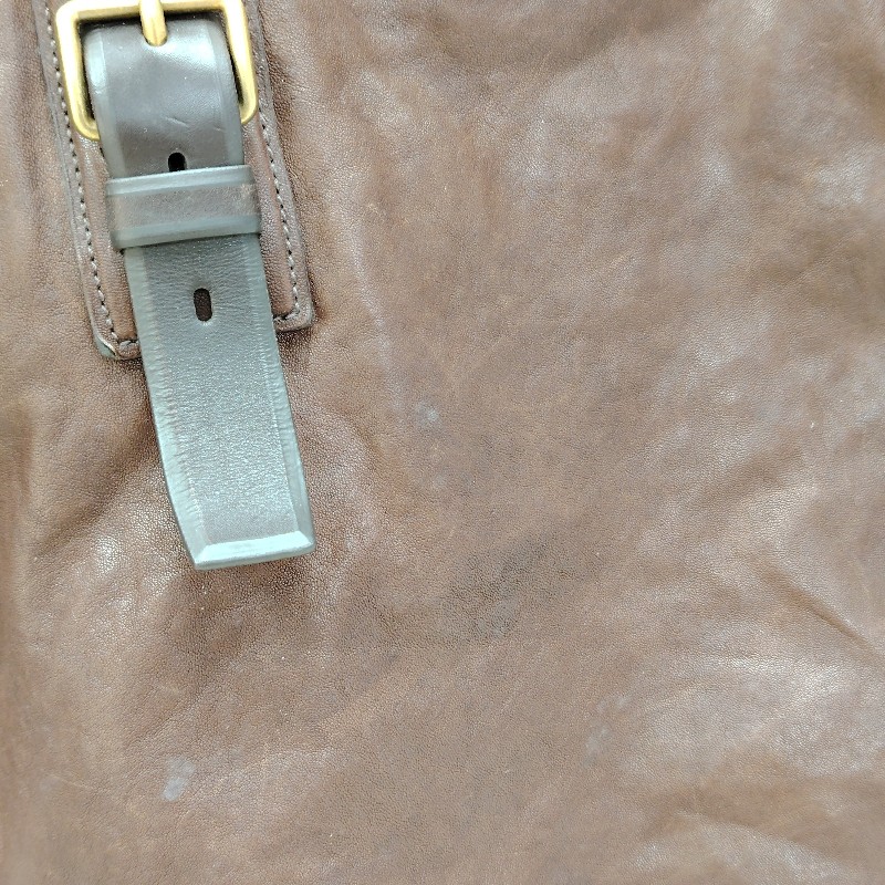 Prada 普拉達 中古做舊 牛皮托特包 棕色金標-7