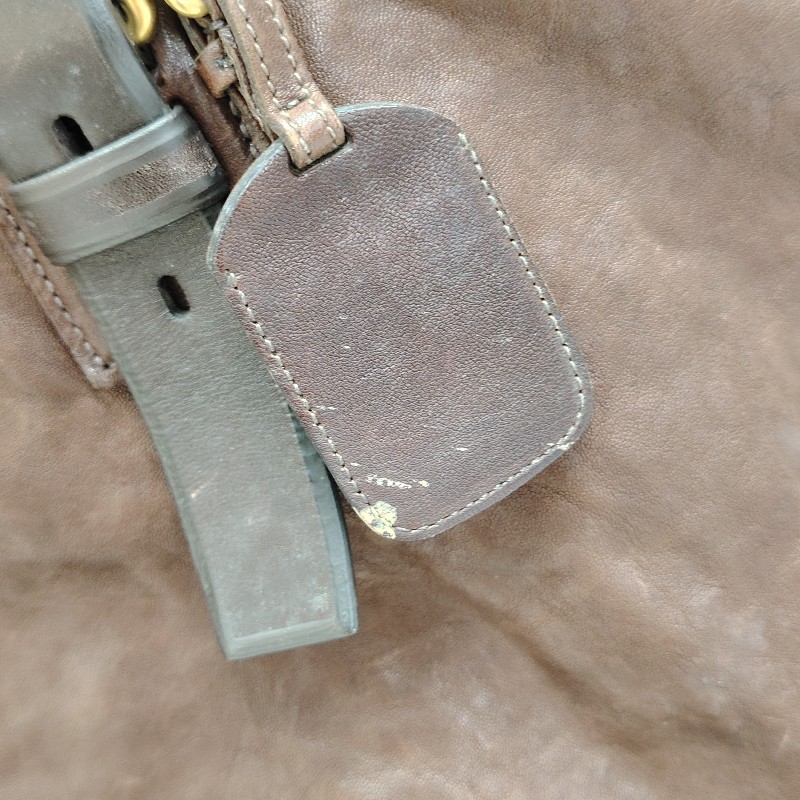 Prada 普拉達 中古做舊 牛皮托特包 棕色金標-9