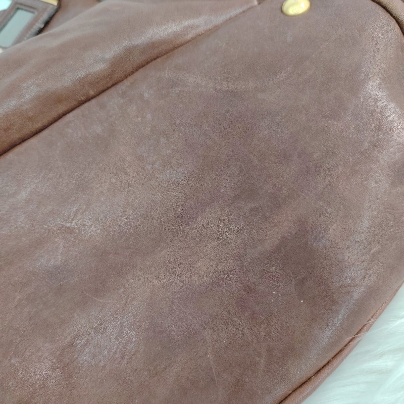 Prada 普拉達 中古做舊 牛皮托特包 棕色金標-13