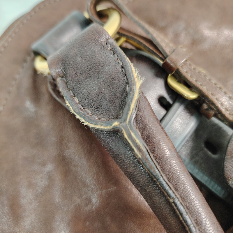 Prada 普拉達 中古做舊 牛皮托特包 棕色金標-15