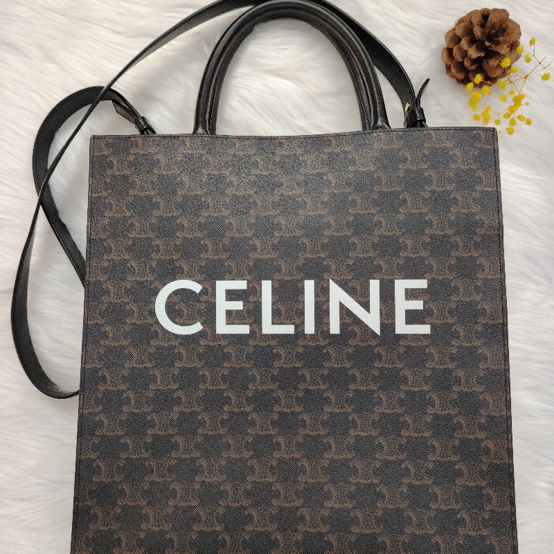 CELINE CABAS 黑色 老花 人造革 中號 字母logo-0