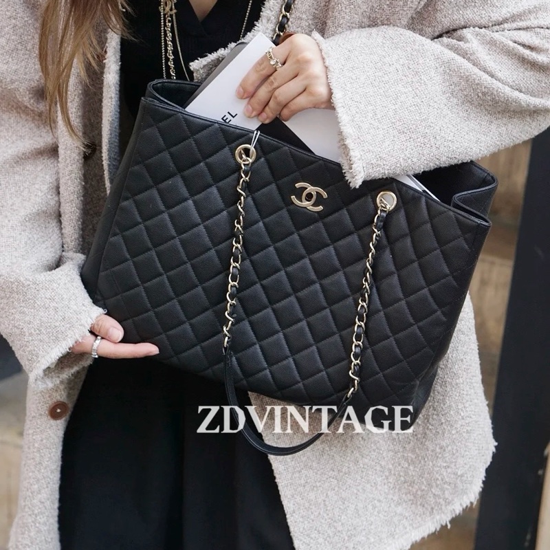 莉亞精品♡ Chanel黑金托特包 近新美包-1