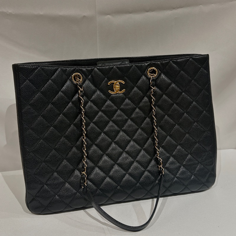 莉亞精品♡ Chanel黑金托特包 近新美包-2
