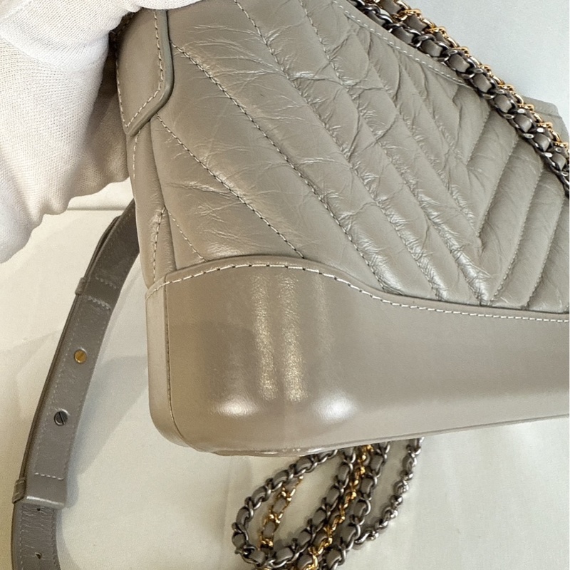 莉亞精品♡ Chanel 小號流浪包 灰 近新美包-6