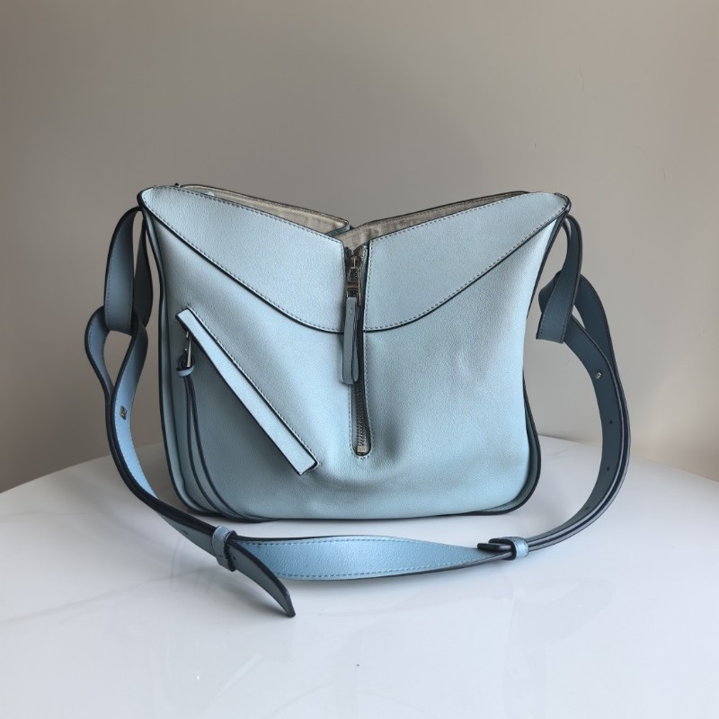 羅意威/Loewe Hammock霧霾藍拼色 中號吊床包肩背包-0