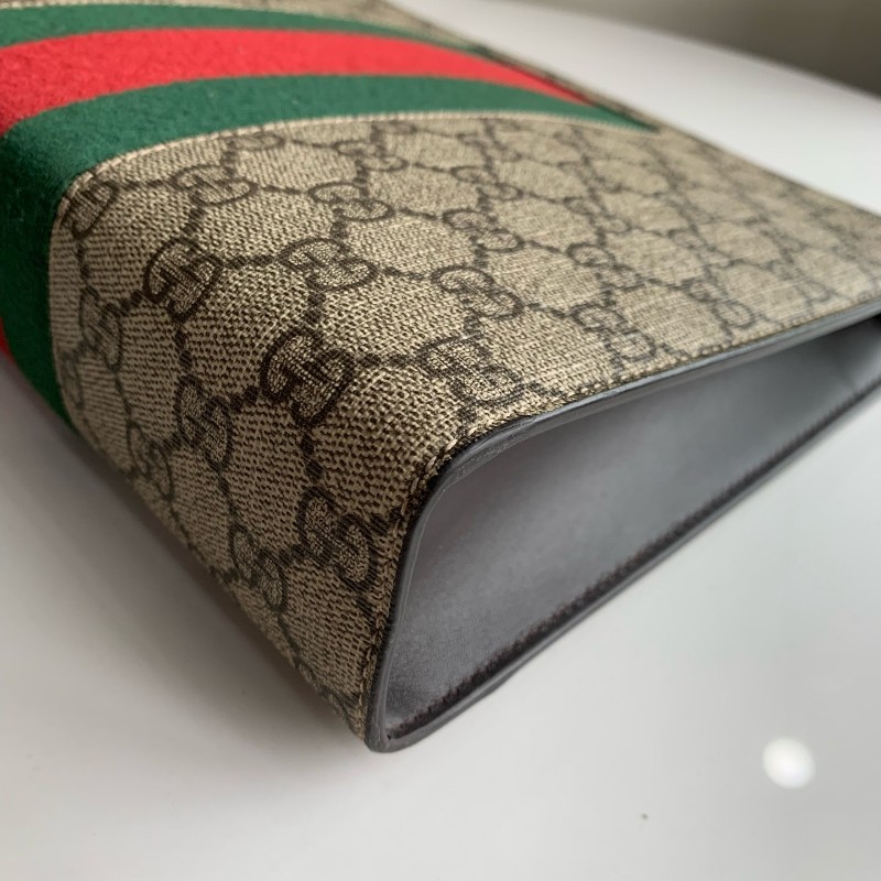 古馳/Gucci復古老花logo條紋織帶手拿包-5