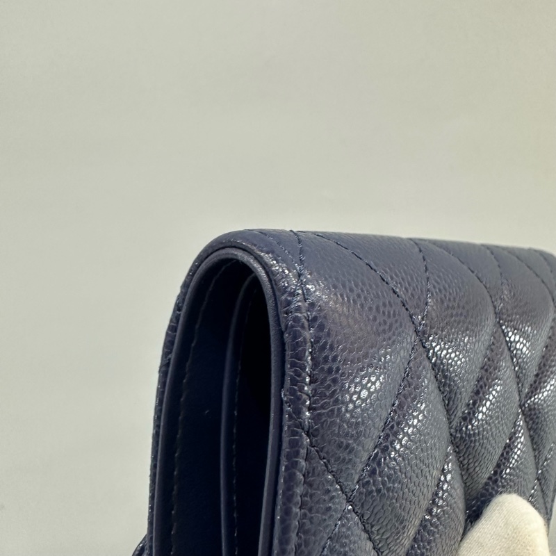 Chanel AP0231 閃電紫色荔枝皮金釦三折短夾-6