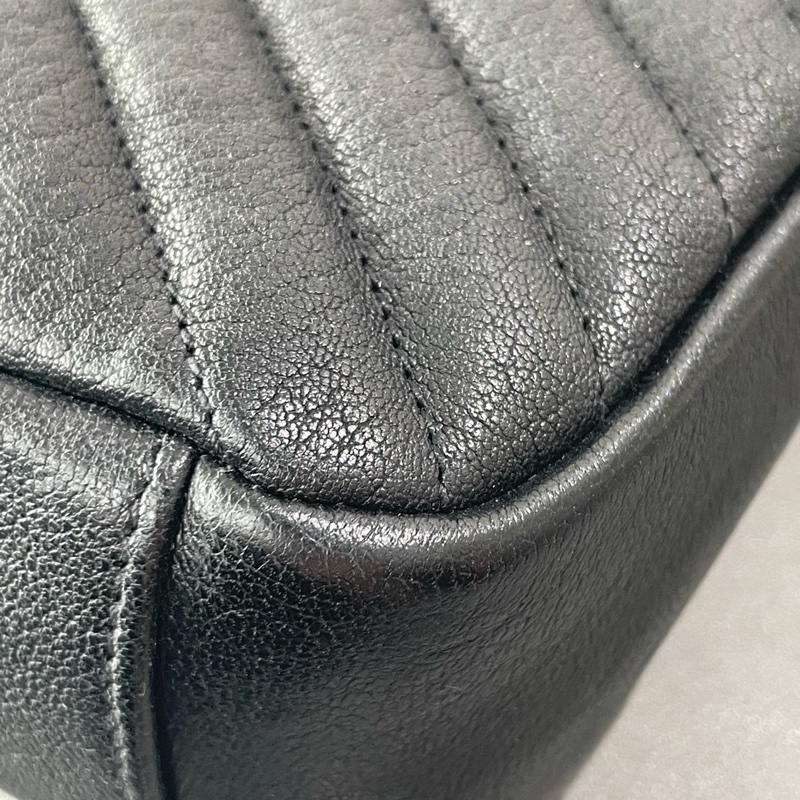 YSL聖羅蘭College大號 黑銀全皮V紋郵差包肩背包-12