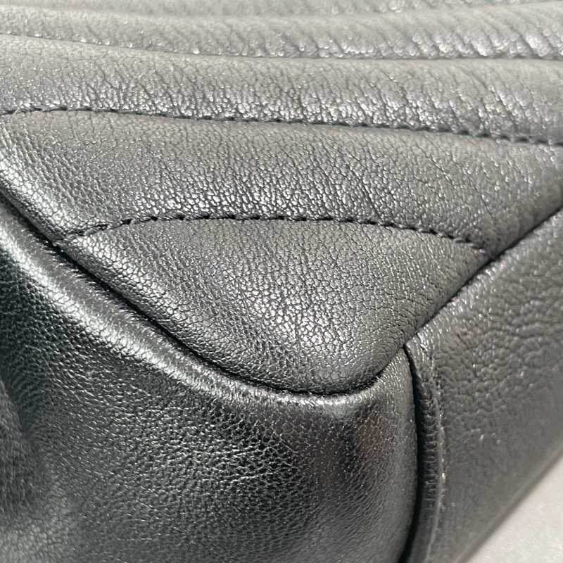 YSL聖羅蘭College大號 黑銀全皮V紋郵差包肩背包-14