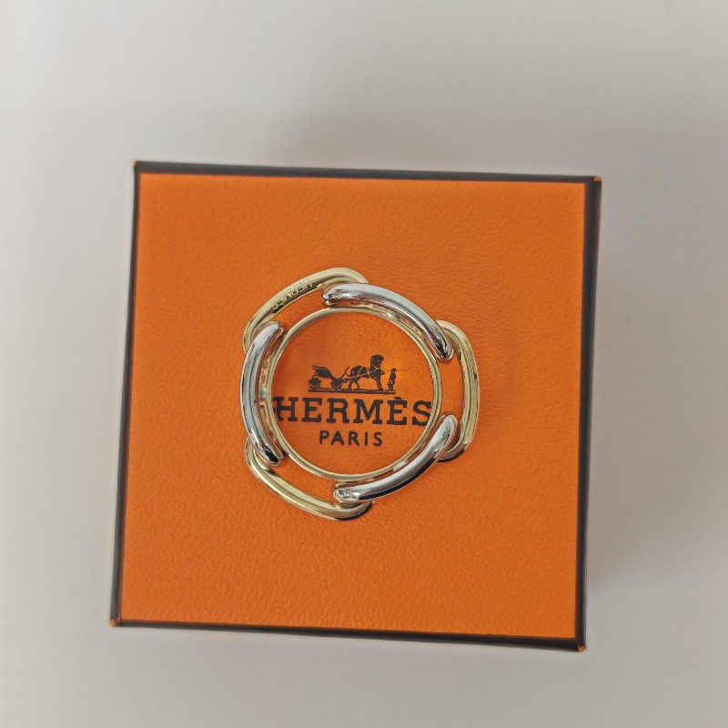 Hermes 愛馬仕 新款豬鼻子絲巾扣 銀色戒指62號-1