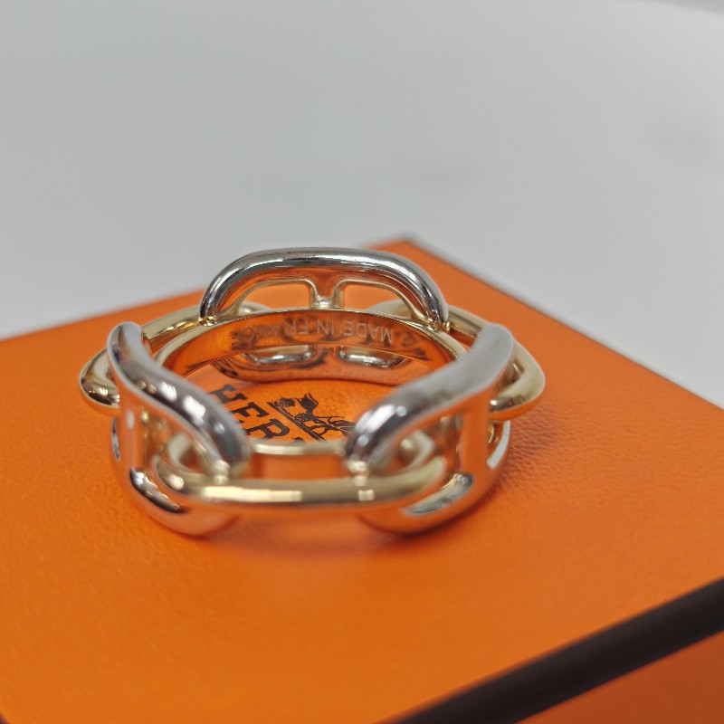 Hermes 愛馬仕 新款豬鼻子絲巾扣 銀色戒指62號-2
