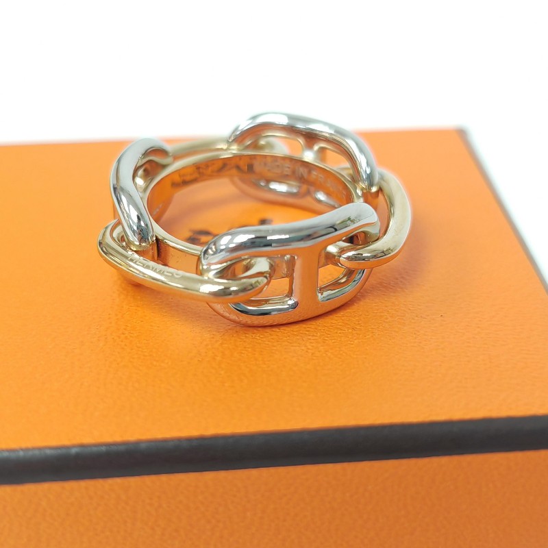 Hermes 愛馬仕 新款豬鼻子絲巾扣 銀色戒指62號-3