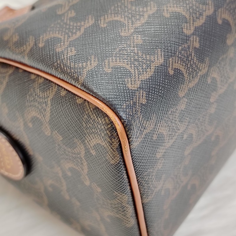 Celine 波士頓 黃褐色 老花 塗層帆布拼牛皮 小號-12