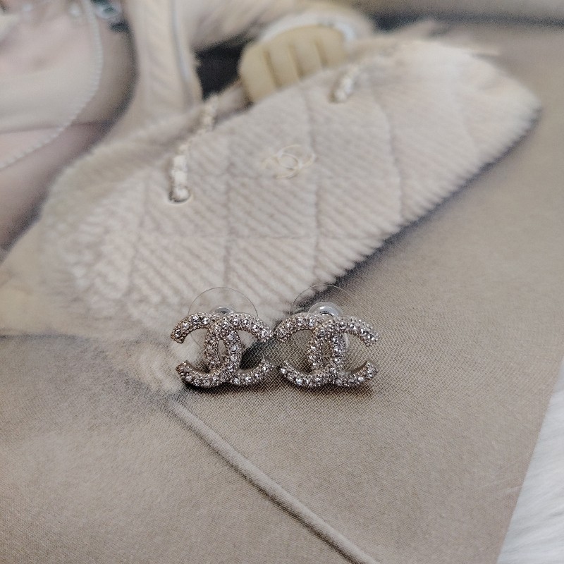 Chanel 香奈兒 雙C金色水鑽耳環-0